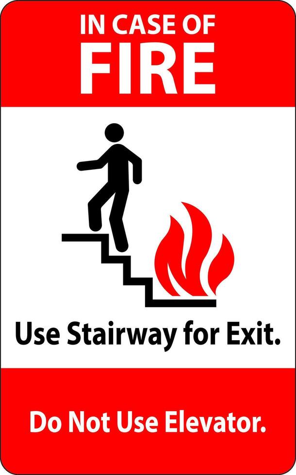 In Case Of Fire Sign Use Stairway For Exit, Do Not Use Elevator vector