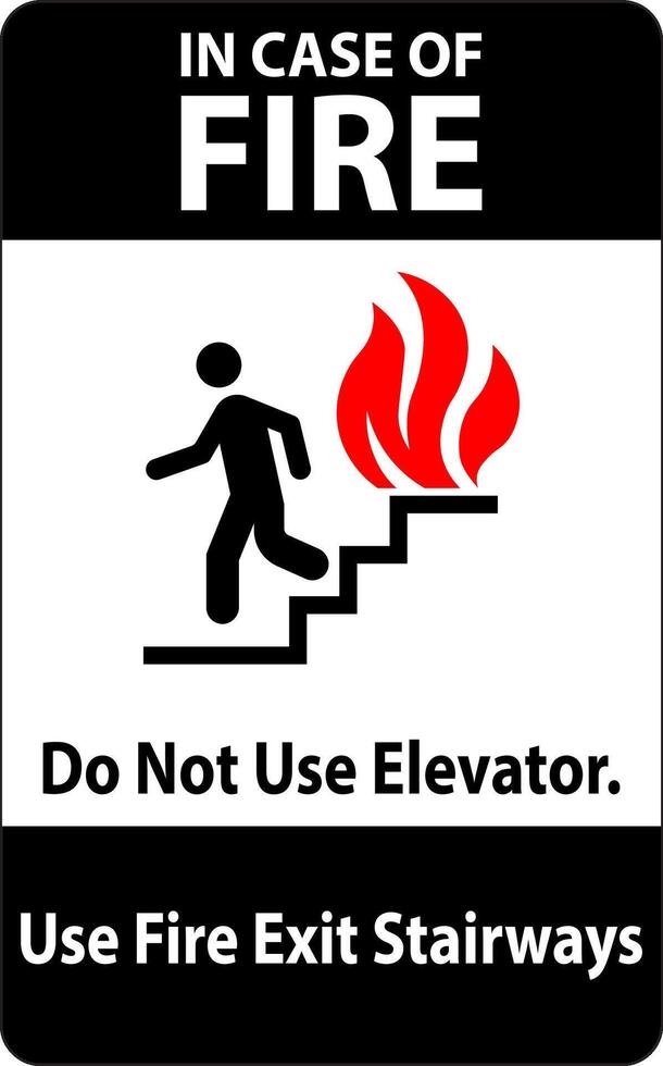 In Case Of Fire Sign Do Not Use Elevators, Use Exit Stairways vector