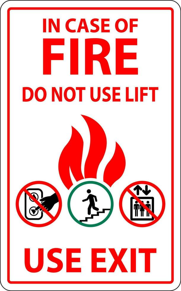 In Case Of Fire Sign Do Not Use Lift, Use Exit vector