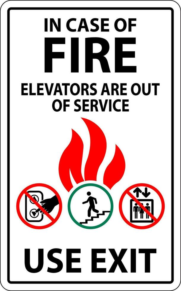 en caso de fuego firmar utilizar salida, ascensores son fuera de Servicio vector