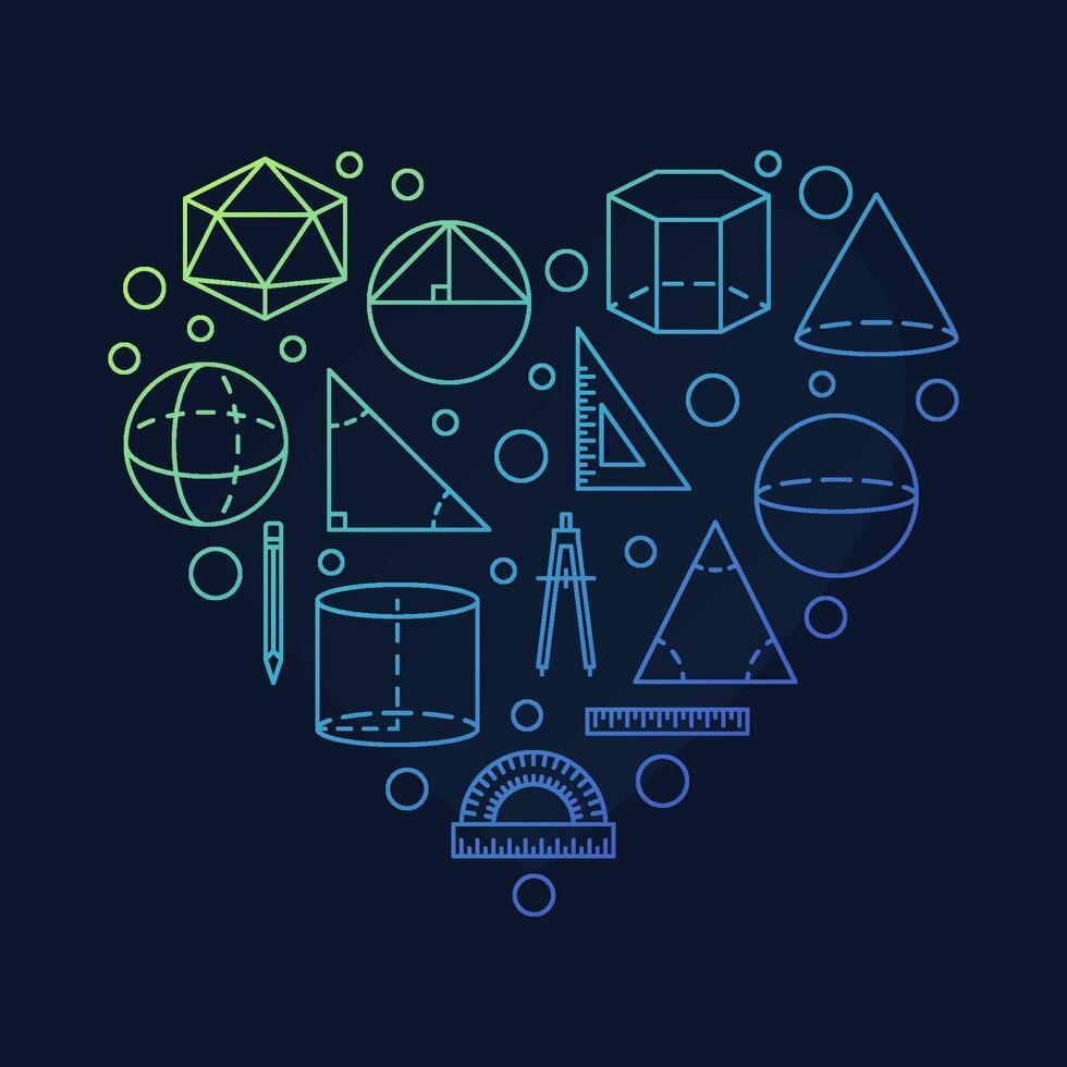geometría corazón de colores vertical bandera. yo amor geometría Ciencias concepto contorno en forma de corazon ilustración vector