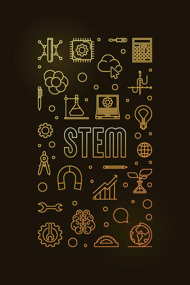 Science, Technology, Engineering and Math colored illustration. STEM vector thin line vertical banner