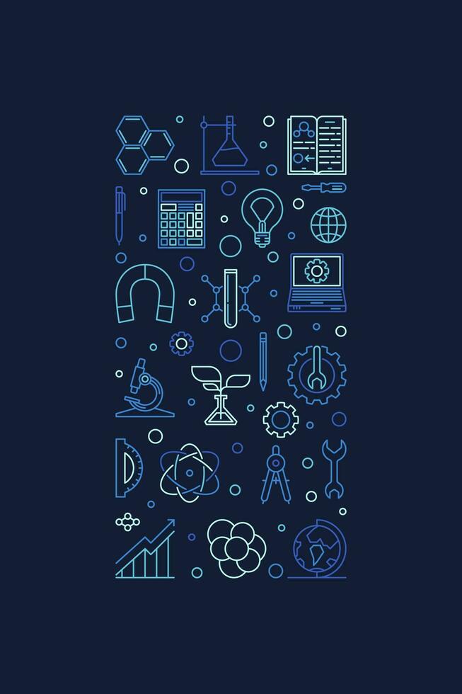 Science, Technology, Engineering and Math - STEM vector line vertical concept blue banner