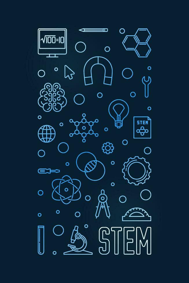 vástago ciencia, tecnología, Ingenieria y matemáticas concepto vertical azul línea bandera - vector lineal ilustración