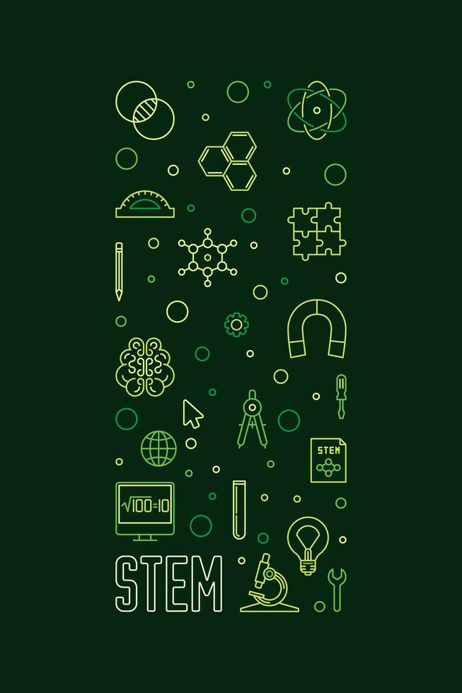 ciencia, tecnología, Ingenieria y matemáticas ilustración. vástago vector contorno vertical verde bandera