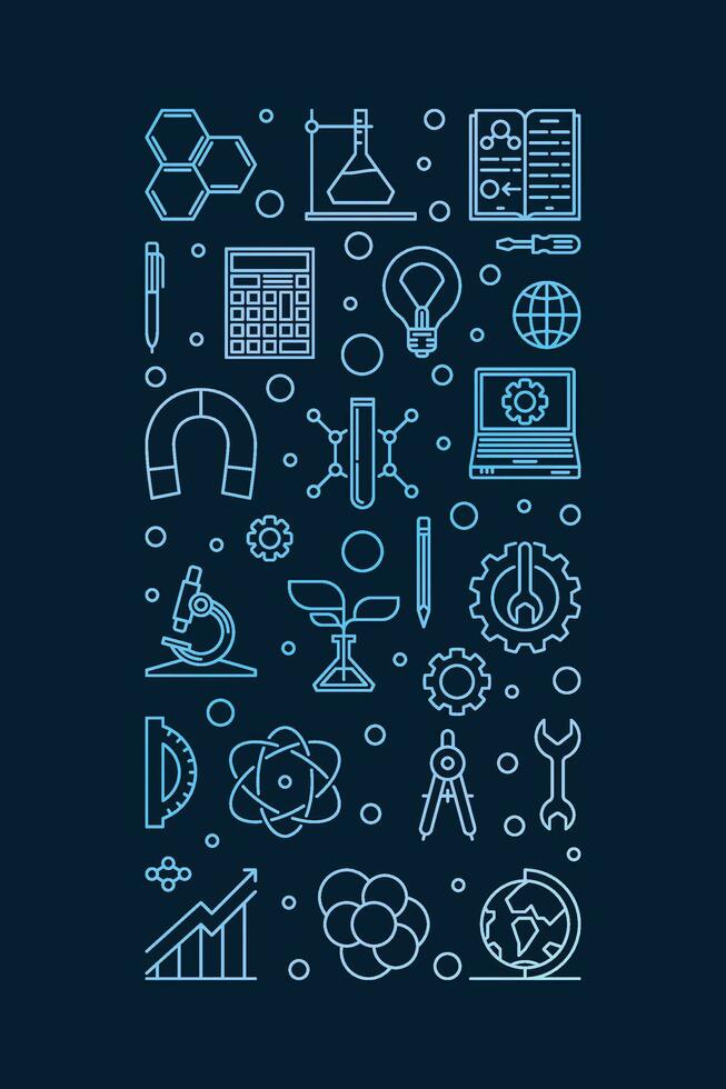 Science, Technology, Engineering and Math colored illustration. STEM vector outline vertical concept banner