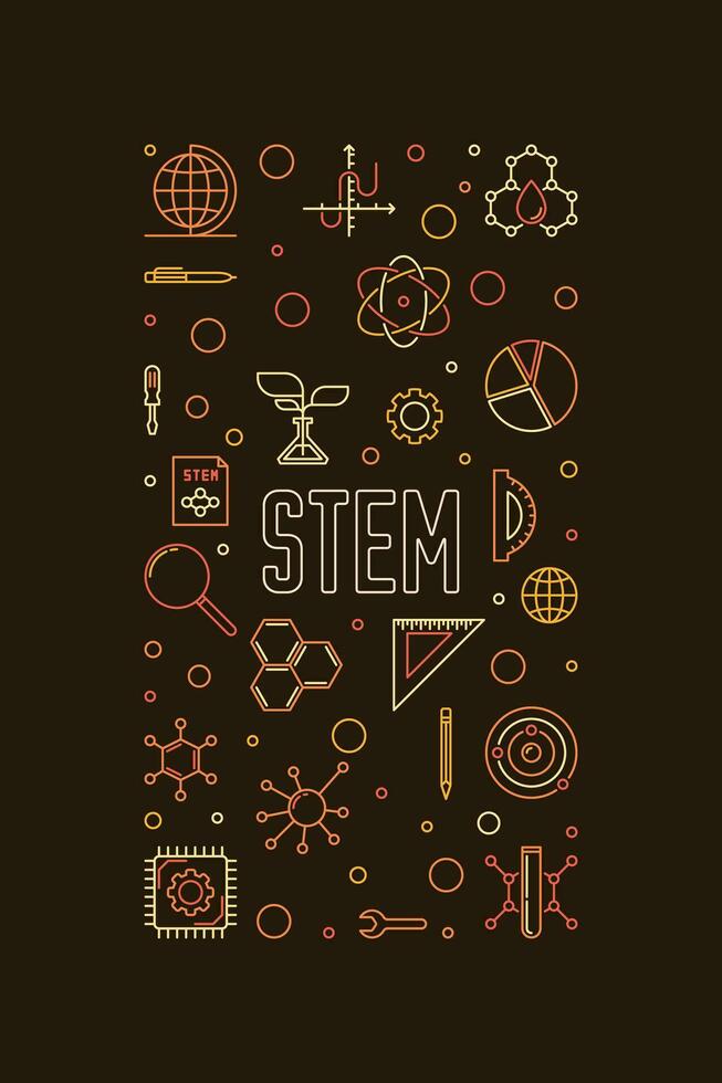 vástago concepto vertical creativo contorno bandera. ciencia, tecnología, ingeniería, matemáticas línea ilustración vector