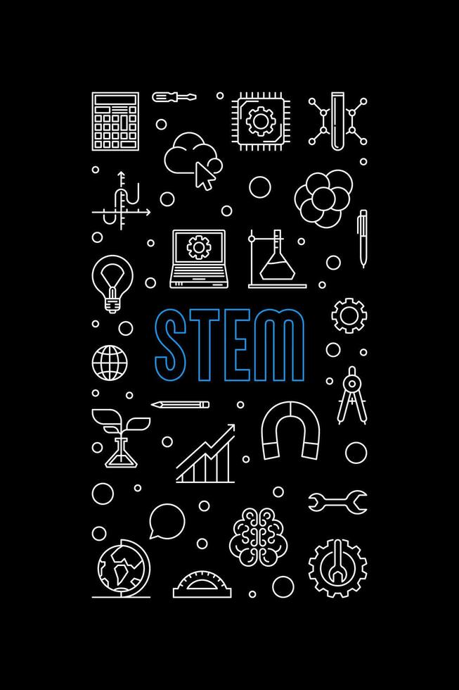 Science, Technology, Engineering and Math - STEM vector outline vertical dark banner