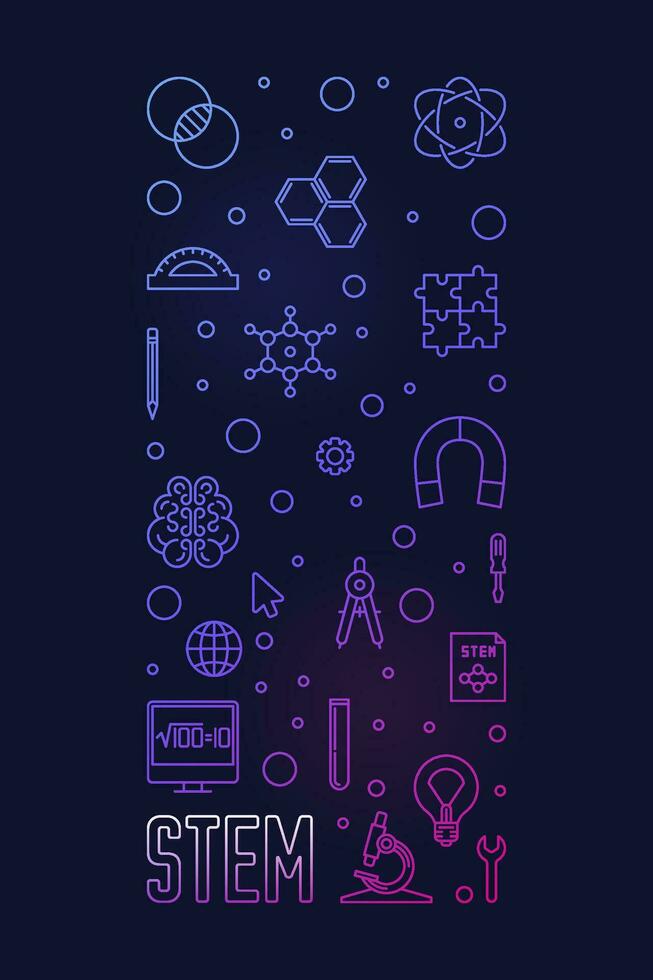 Science, Technology, Engineering and Math - STEM vector thin line vertical colorful banner