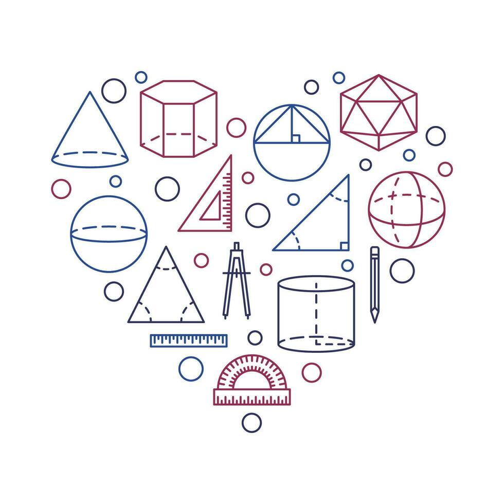 Geometry Heart creative vertical outline banner - I Love Geometry Science heart-shaped illustration vector