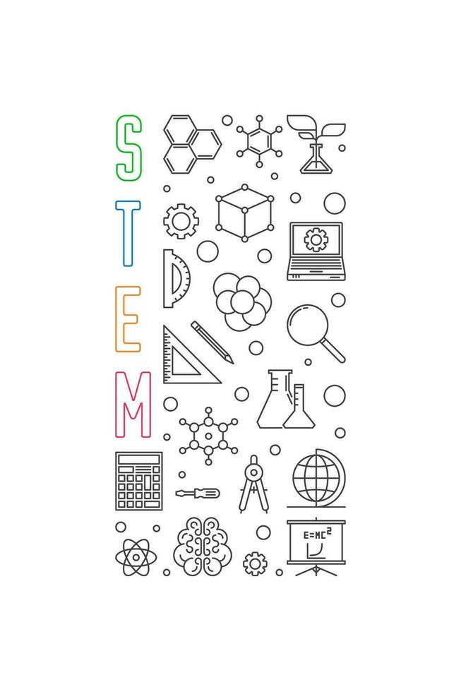 STEM - Science, Technology, Engineering and Math vector simple concept outline vertical banner