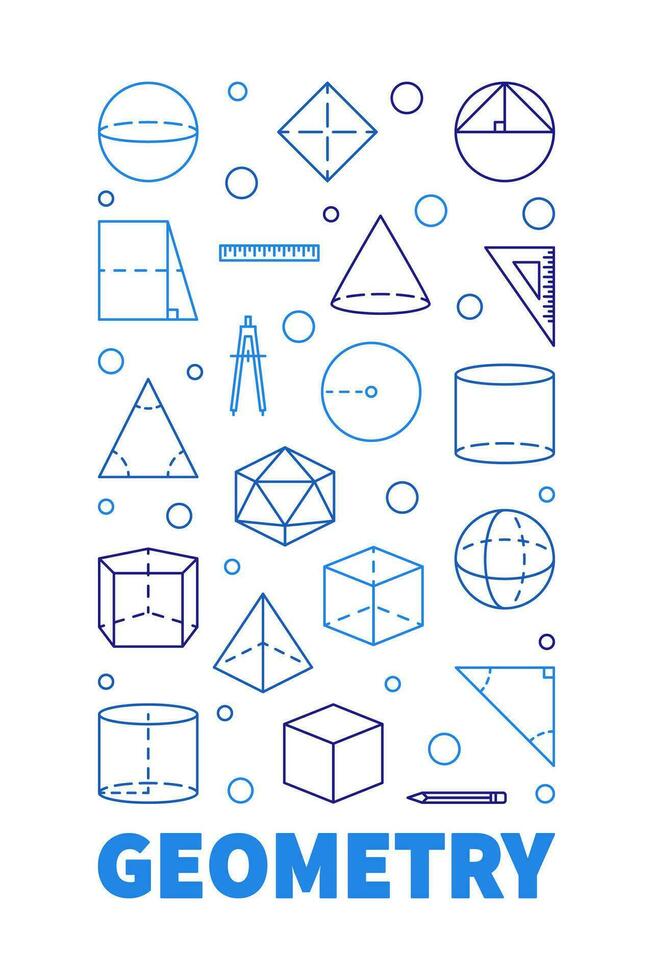 Geometry Learning Course concept outline vertical blue banner - vector illustration with geometric figures