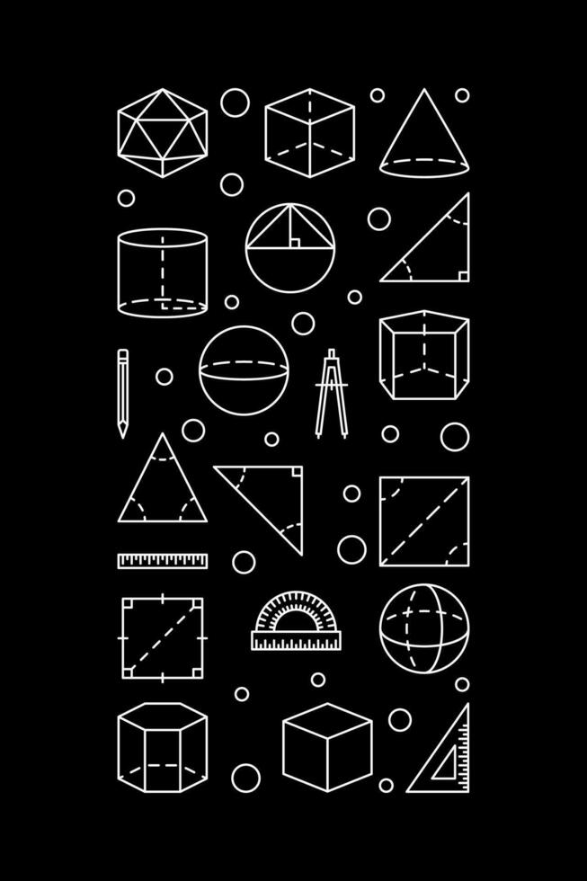 Geometry and Trigonometry vector Math concept vertical thin line banner with geometric shapes
