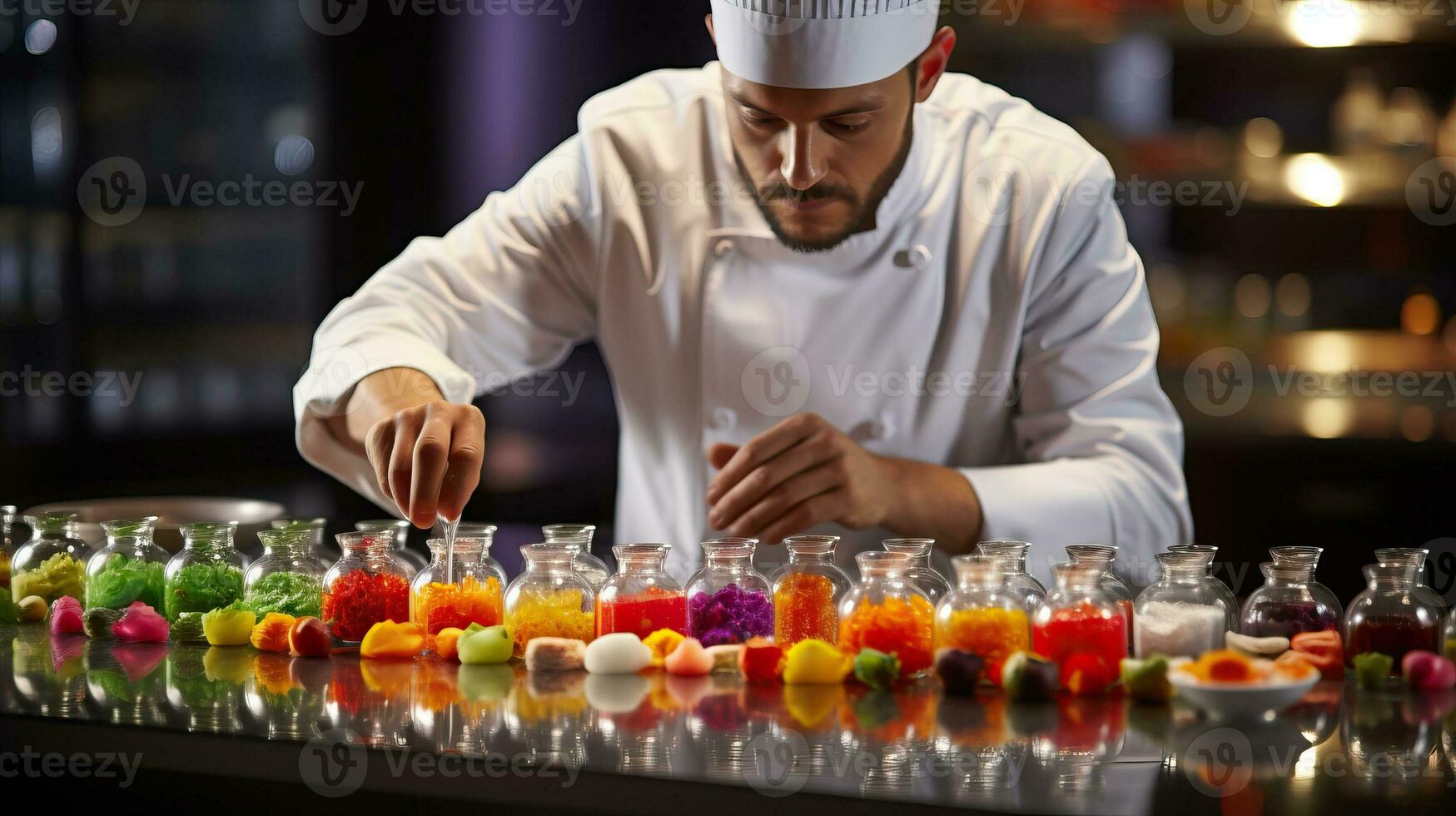 The chef prepares a wide variety of kitchen spices AI Generated photo