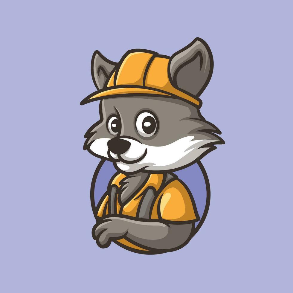 Grey Fox Constructor Cartoon Illustration vector