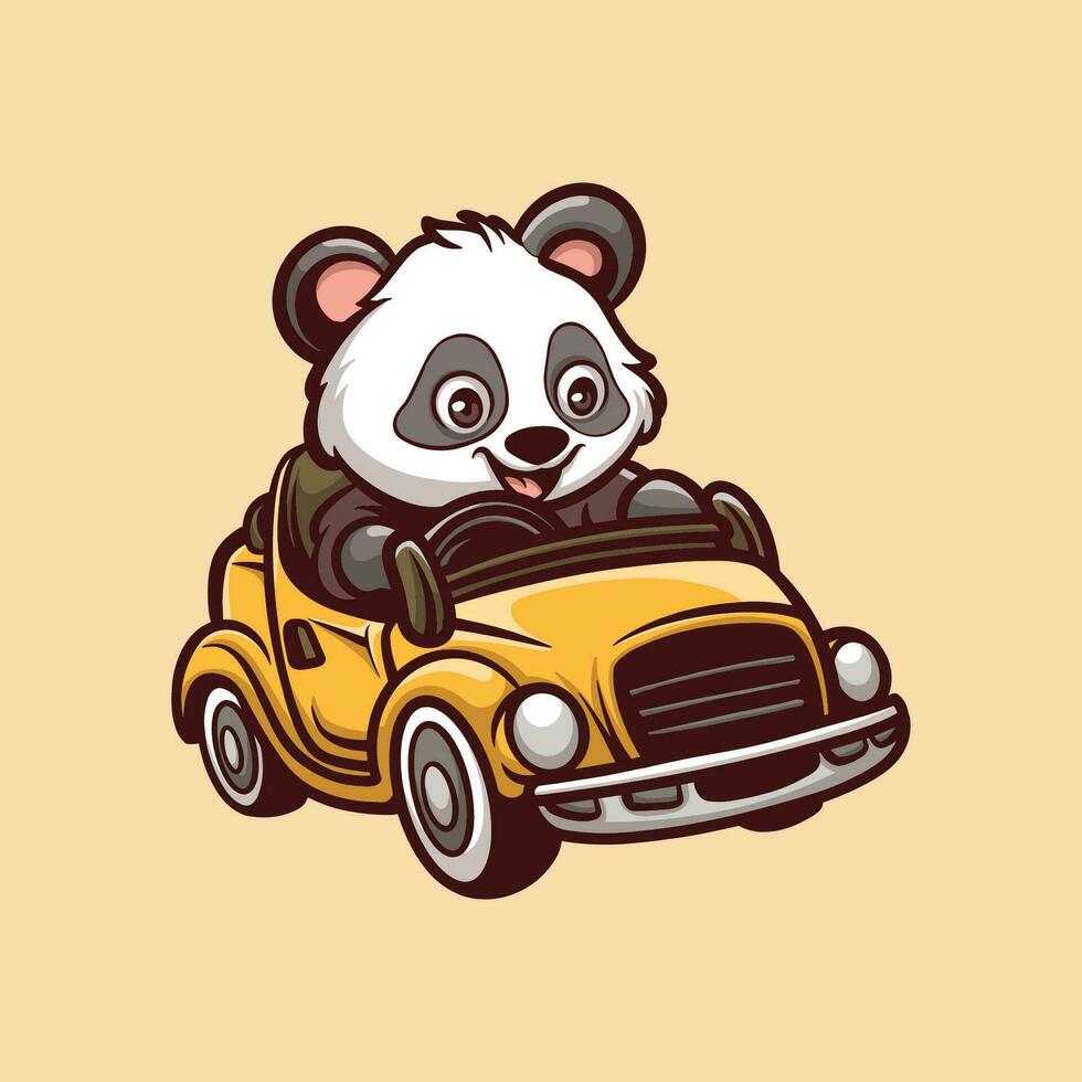 Driving Panda Cartoon Illustration vector