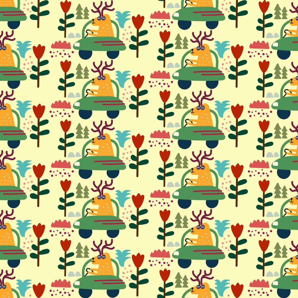 Cute hand drawn animals Seamless pattern. for fabric, print, textile and wallpaper vector