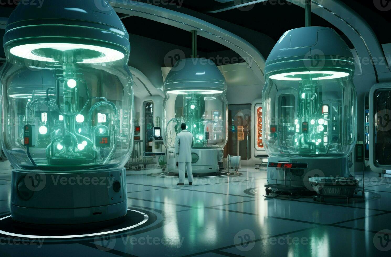 Cutting-edge Futuristic lab in light. Generate Ai photo