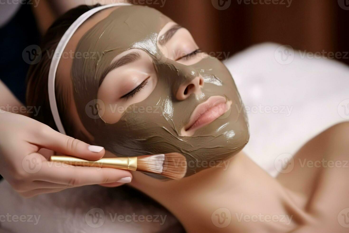 Woman brown facial mask with spa massage. Generate Ai photo