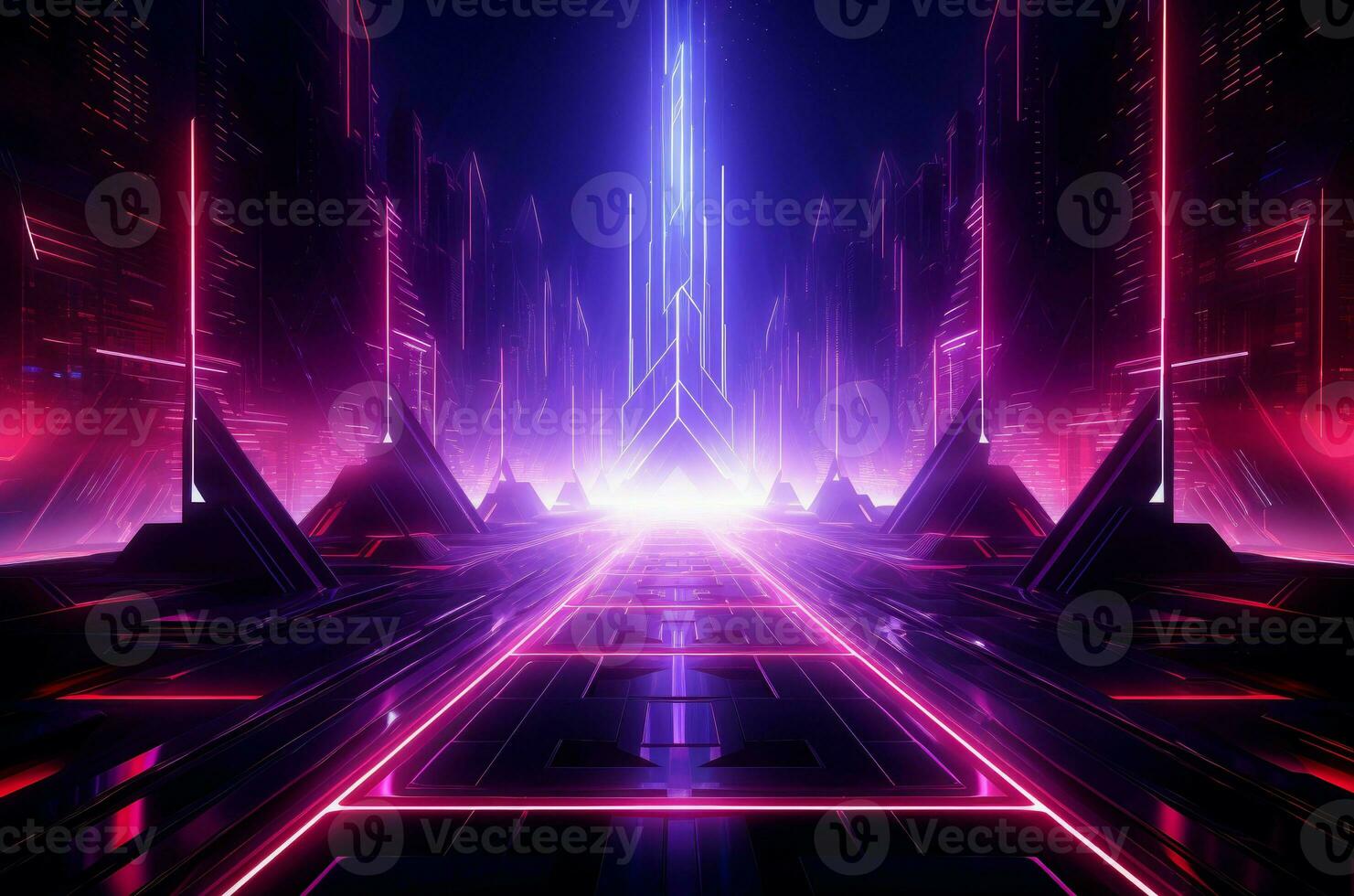 Otherworldly Abstract neon geometric futuristic model. Generate Ai photo