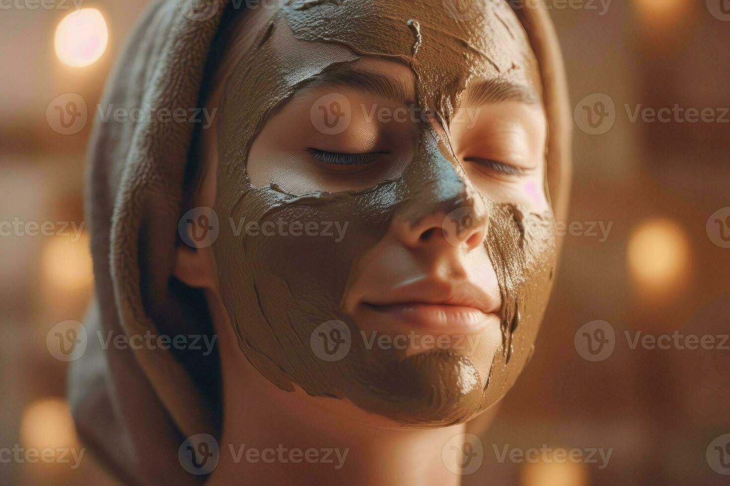 Woman brown facial mask relaxing. Generate Ai photo