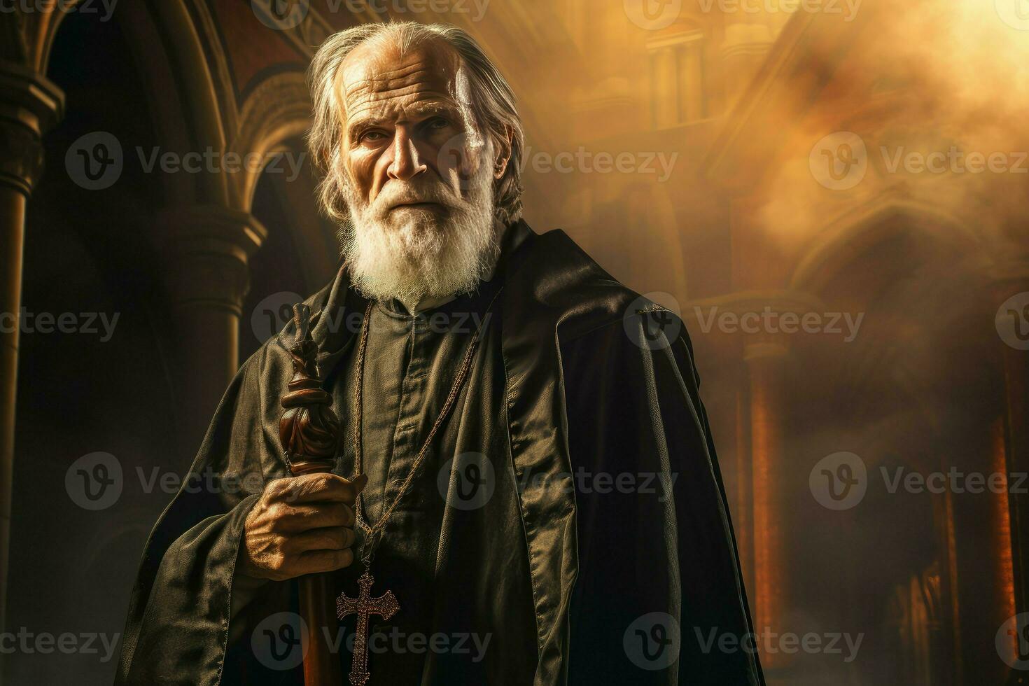 Spiritual Bishop old man church. Generate AI photo