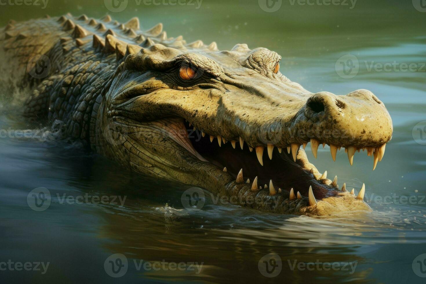 Massive Wild crocodile scary. Generate ai photo