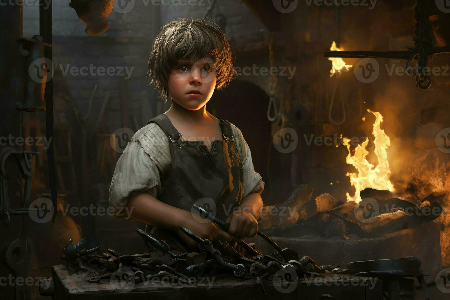 Creative Blacksmith child forge. Generate Ai photo