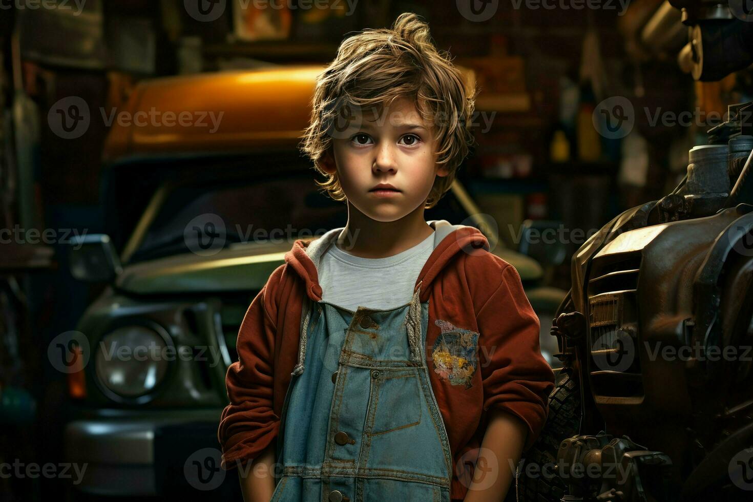 Inventive Car mechanic child garage. Generate Ai photo