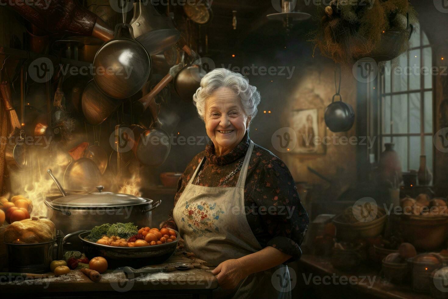 Dedicated Cook woman kitchen. Generate Ai photo