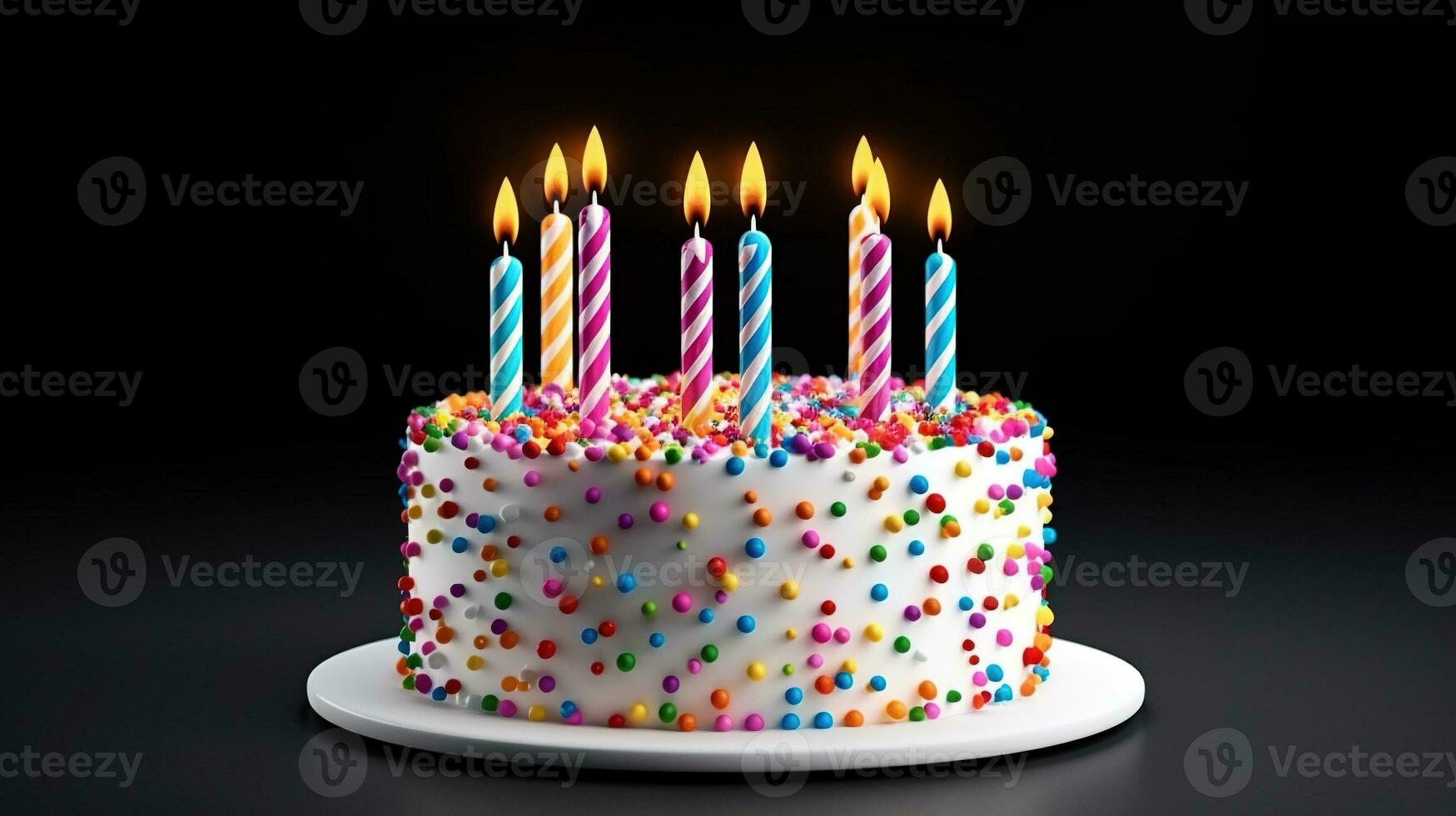 Colorful Birthday Cake with Candles Isolated on the Minimalist Background photo