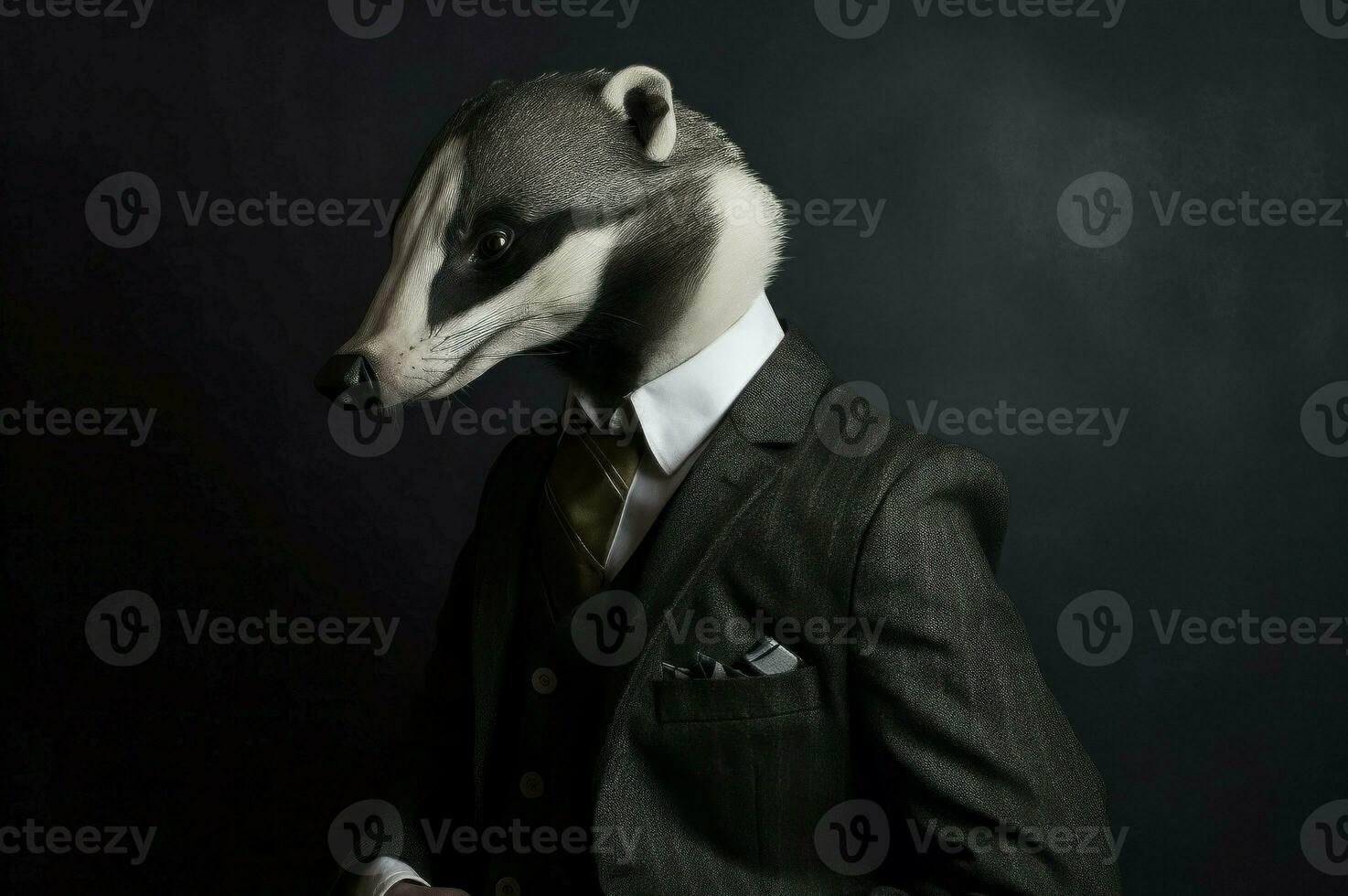 Anthropomorphic badger wearing business manager suit. Generate ai photo