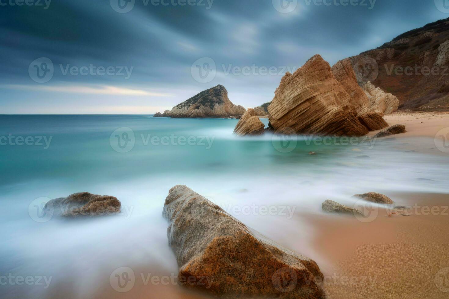 Costal rock sea beach travel. Generate Ai photo