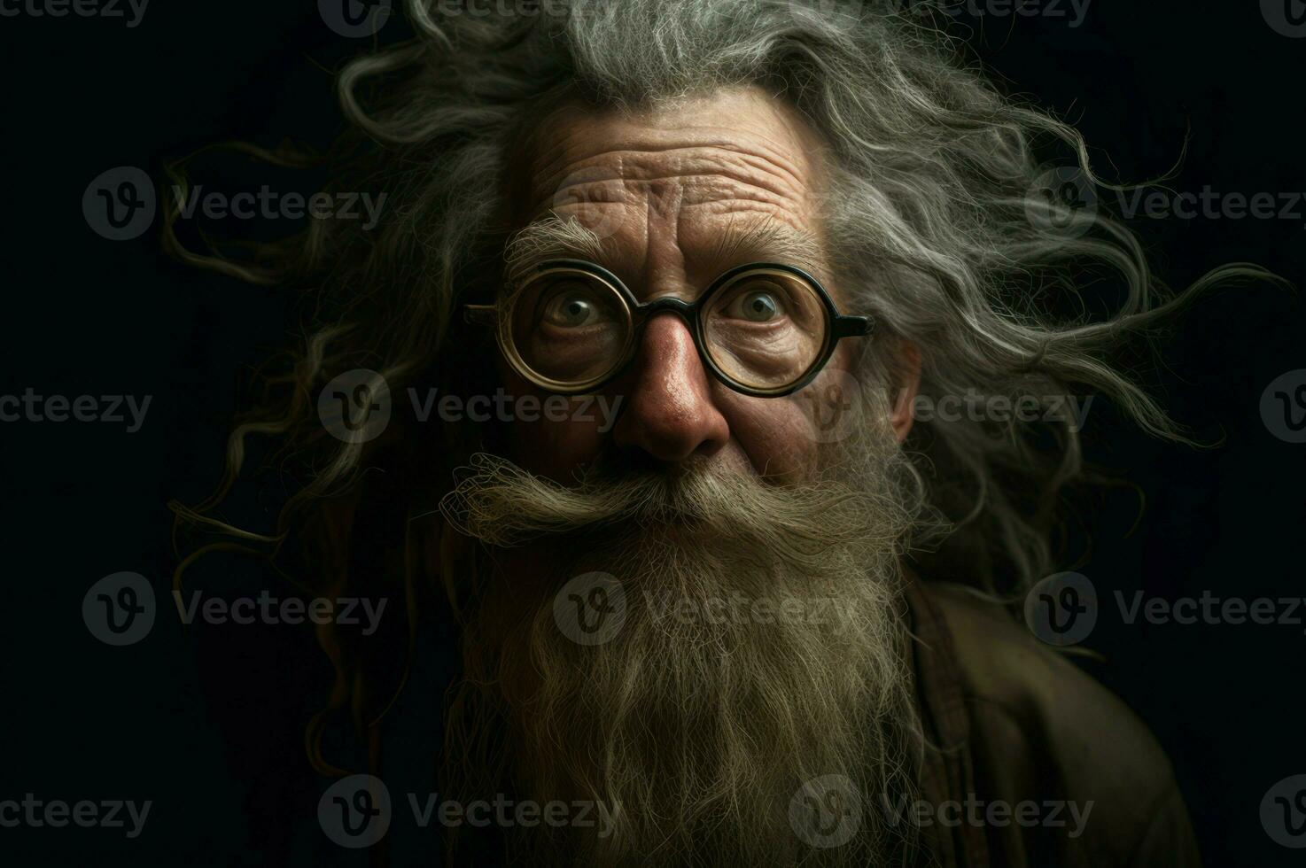 Mad old scientist with eyeglasses. Generate Ai photo