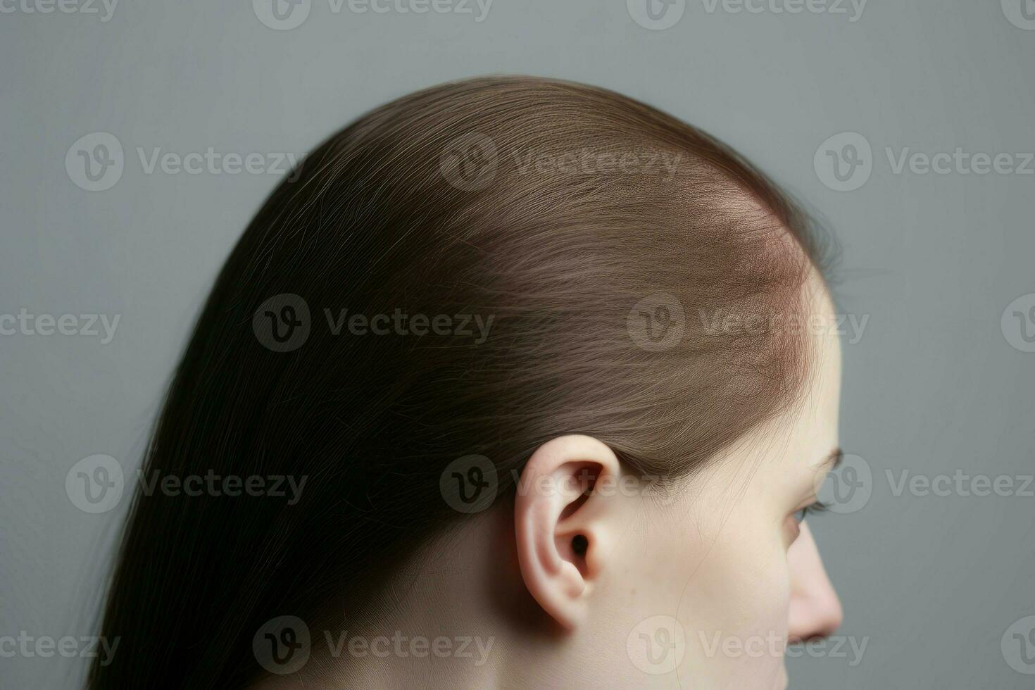 Woman with baldness head problem. Generate ai photo