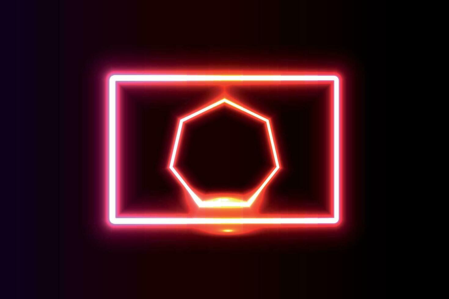 Neon light in the shape of a rectangle and heptagon vector illustration.