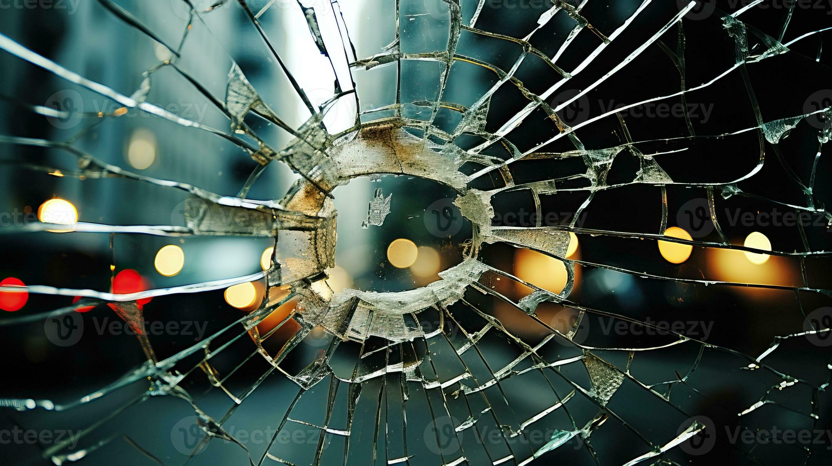 Broken glass with a hole in the middle. AI Generated