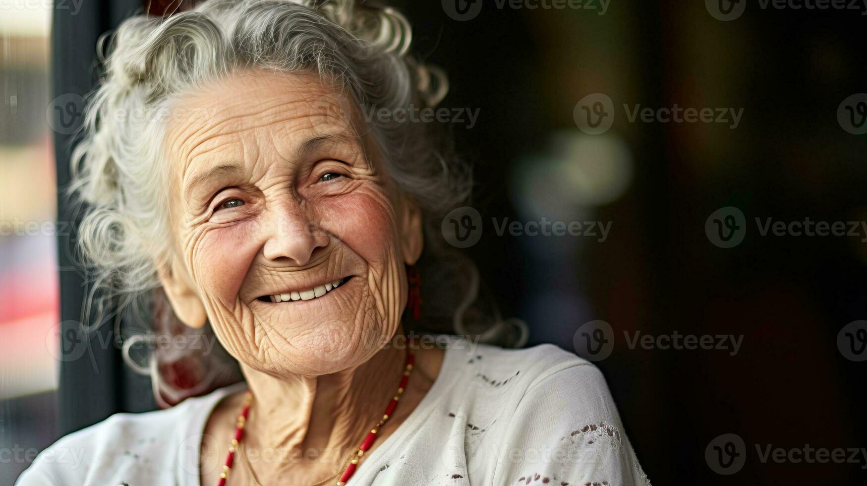 smiling senior woman sitting in a cafe at home AI Generated photo