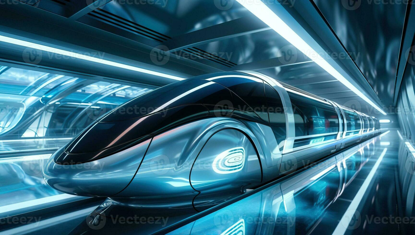 High speed train in the tunnel. AI Generated. photo