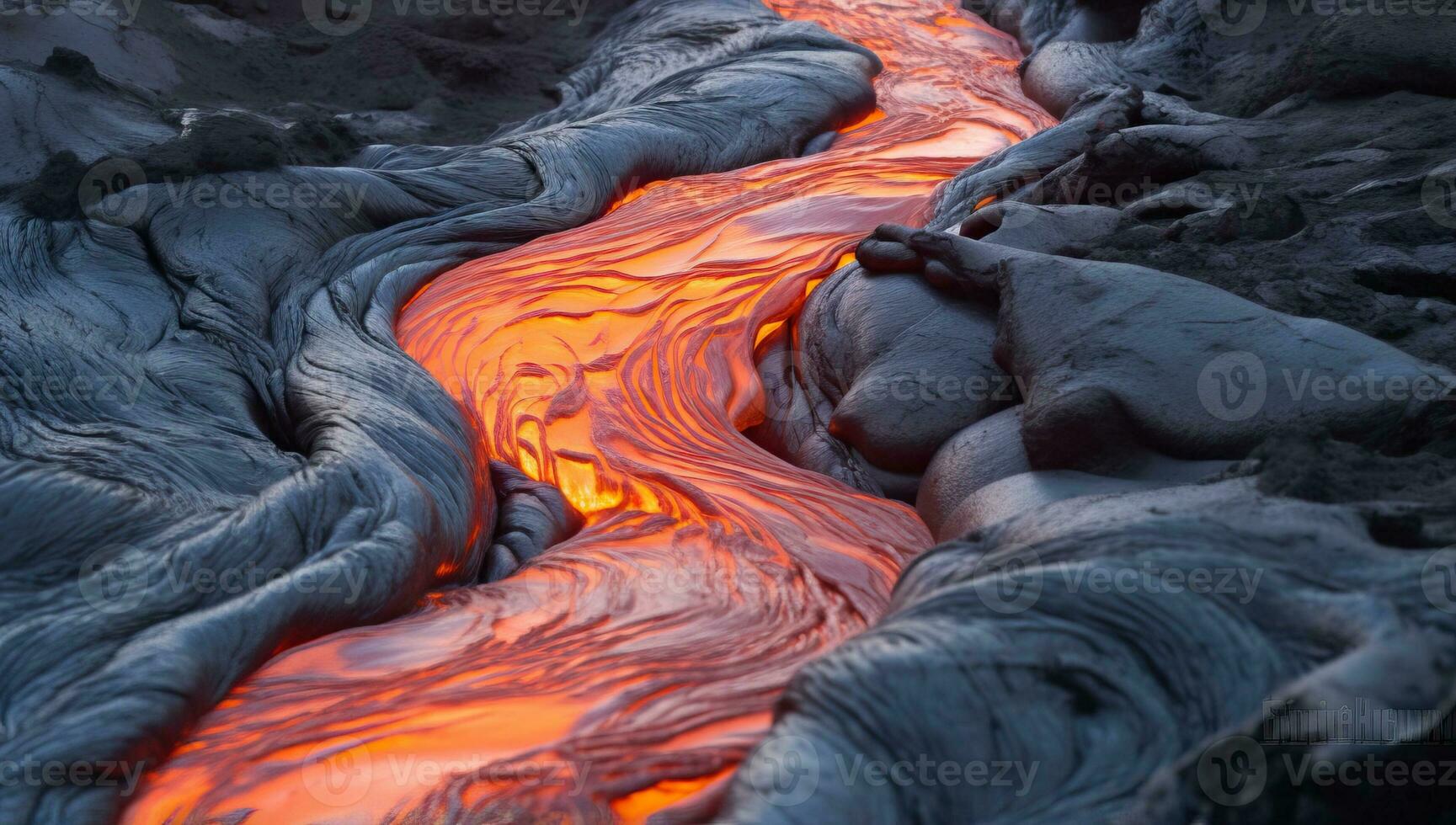 flowing magma from a volcanic crater. AI Generated. photo