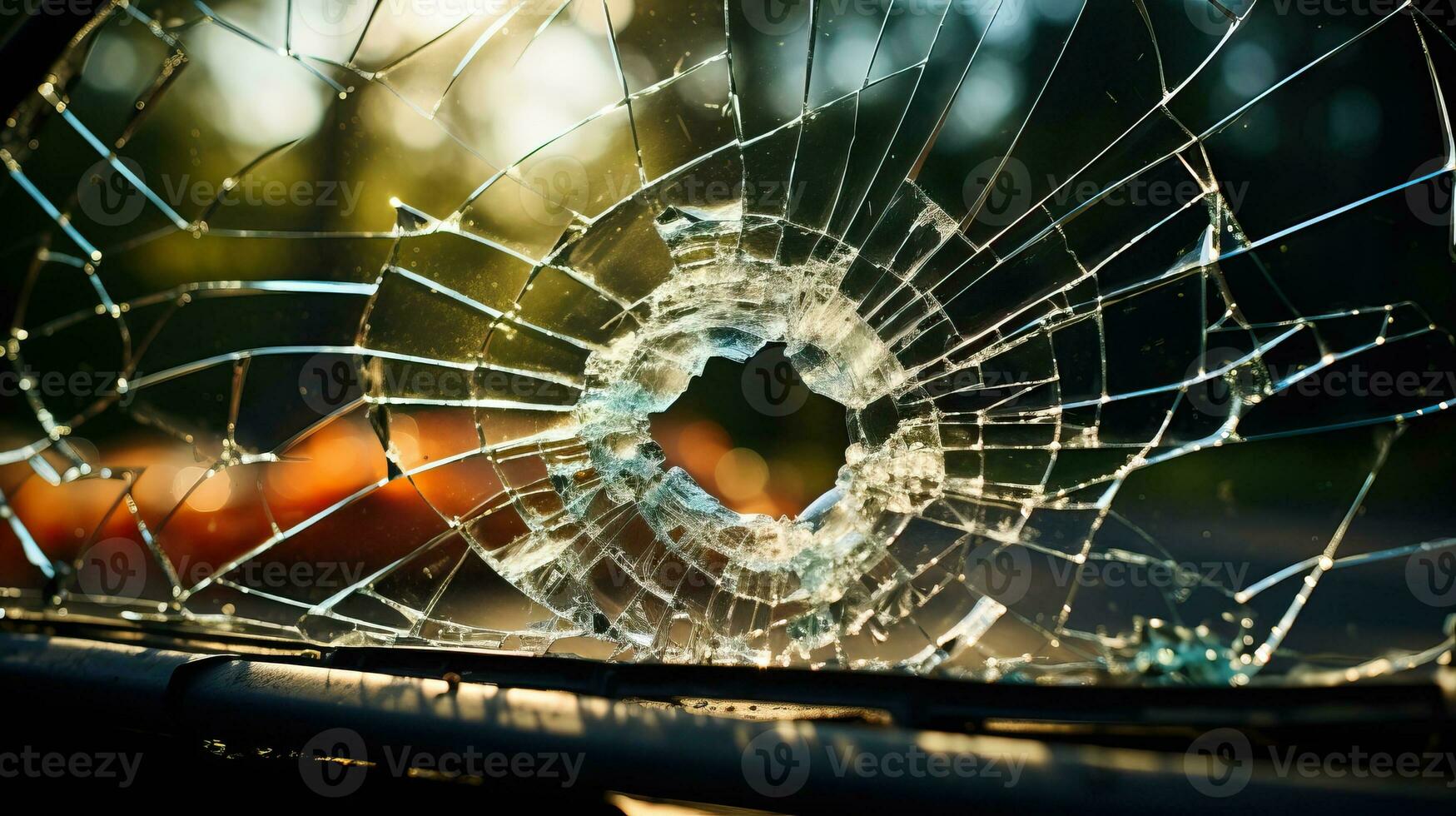 roto parabrisas de un coche. ai generado. foto