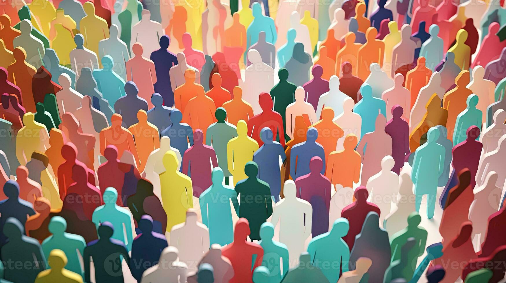 Large Crowd of Diverse People with Soft Bright Colorful Paper Cut Out Style photo