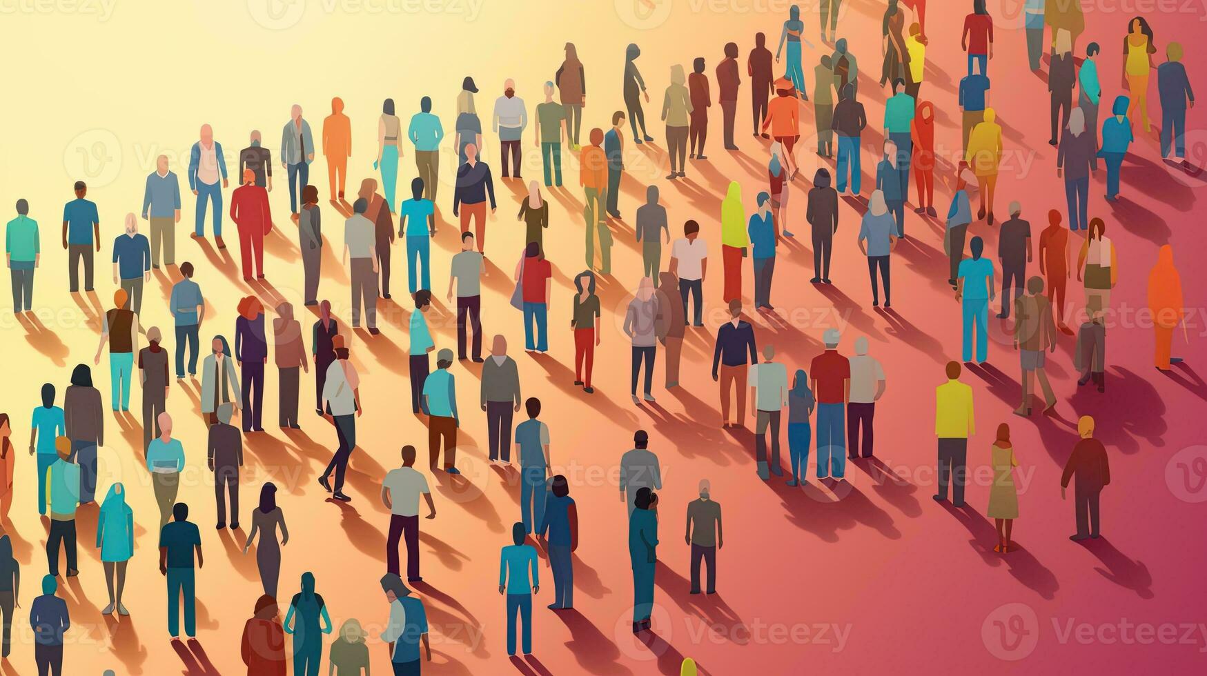 Large Crowd of Diverse People with Soft Bright Colorful Paper Cut Out Style photo