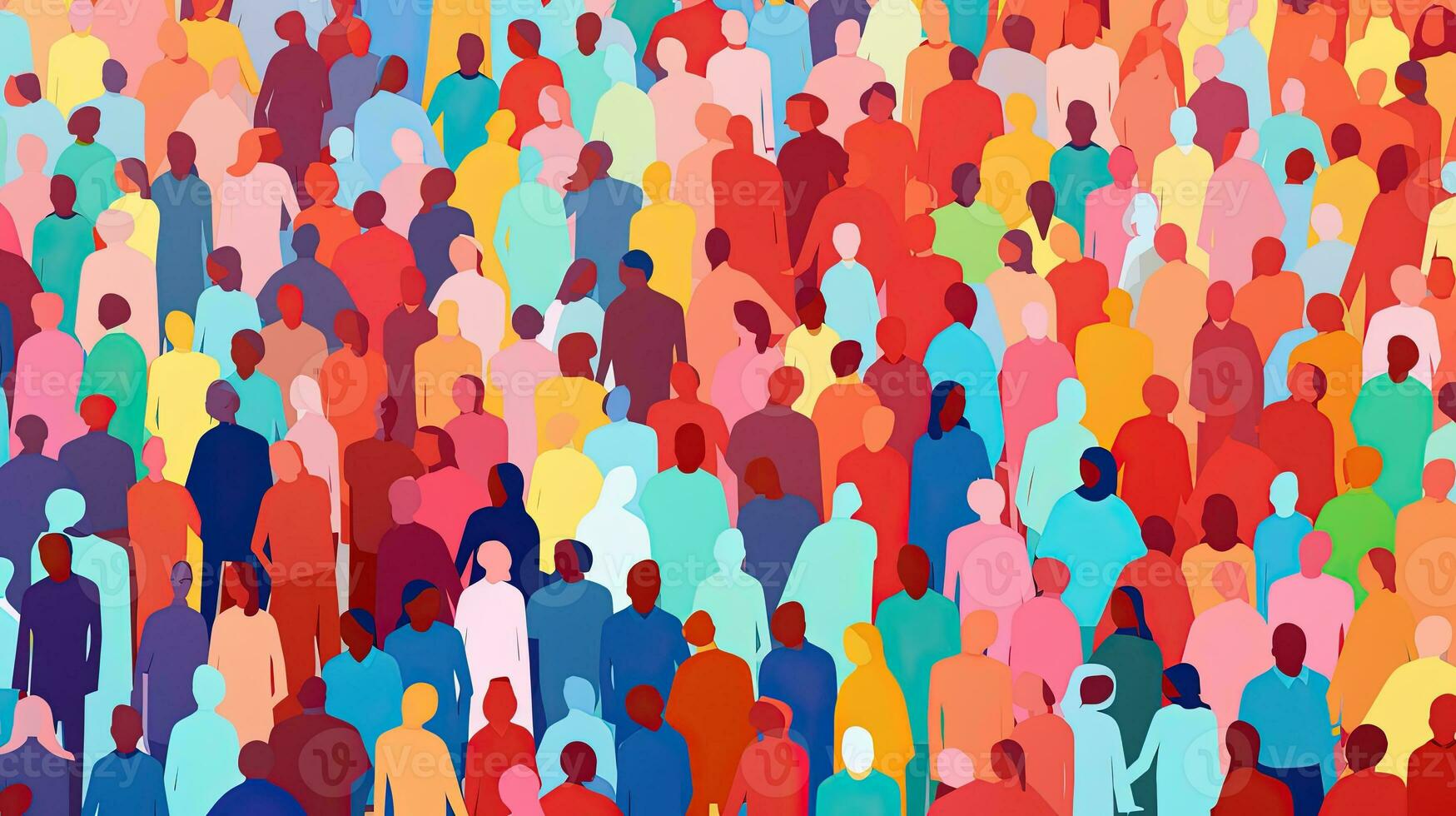 Large Crowd of Diverse People with Soft Bright Colorful Paper Cut Out Style photo