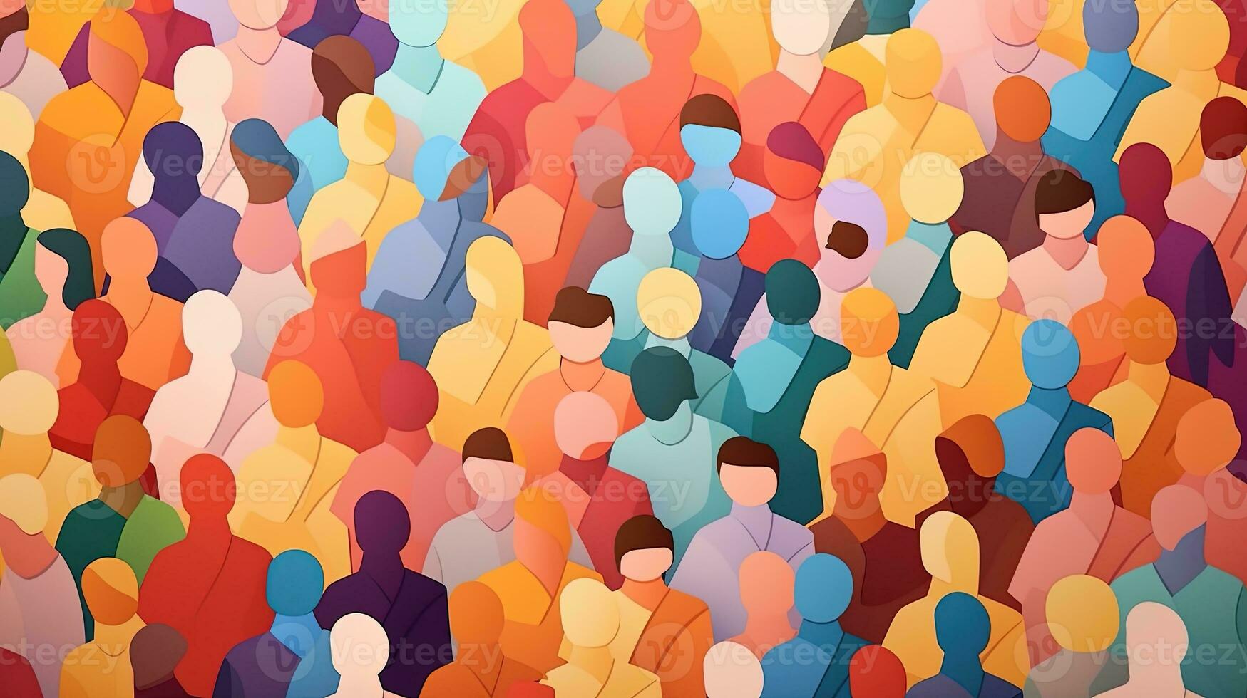 Large Crowd of Diverse People with Soft Bright Colorful Paper Cut Out Style photo