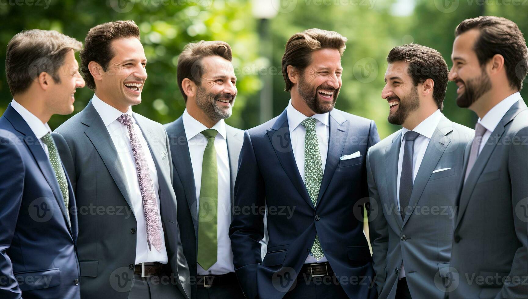 group of smiling businesspeople walking outdoors. AI Generated. photo