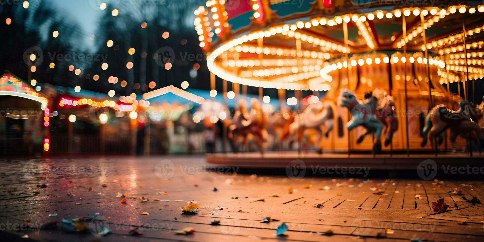 a merry go round at night with people on it AI Generated photo