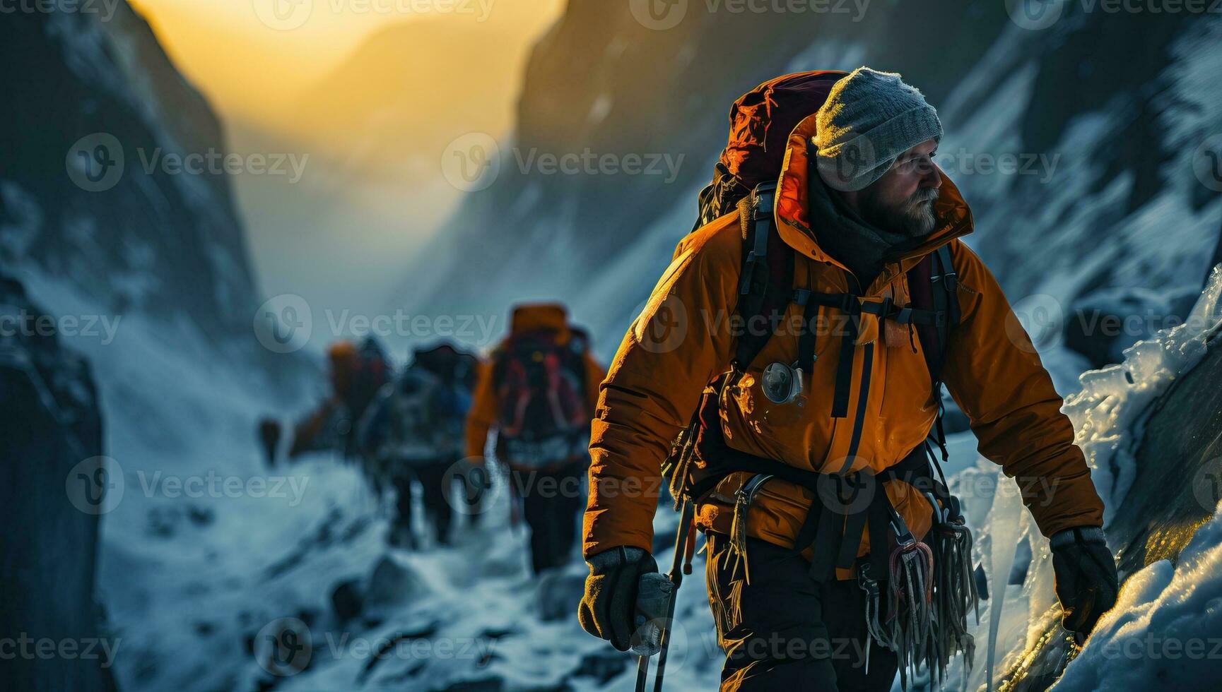 Mountaineer on the trek. AI Generated. photo