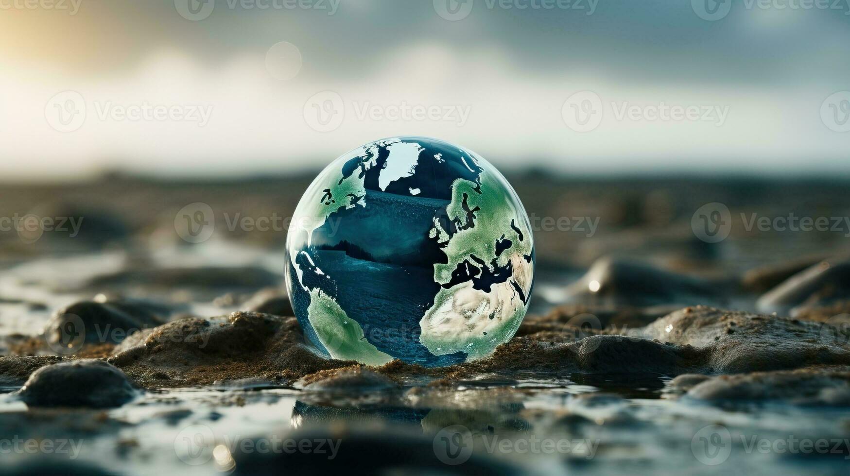 Globe on the beach. AI Generated. photo