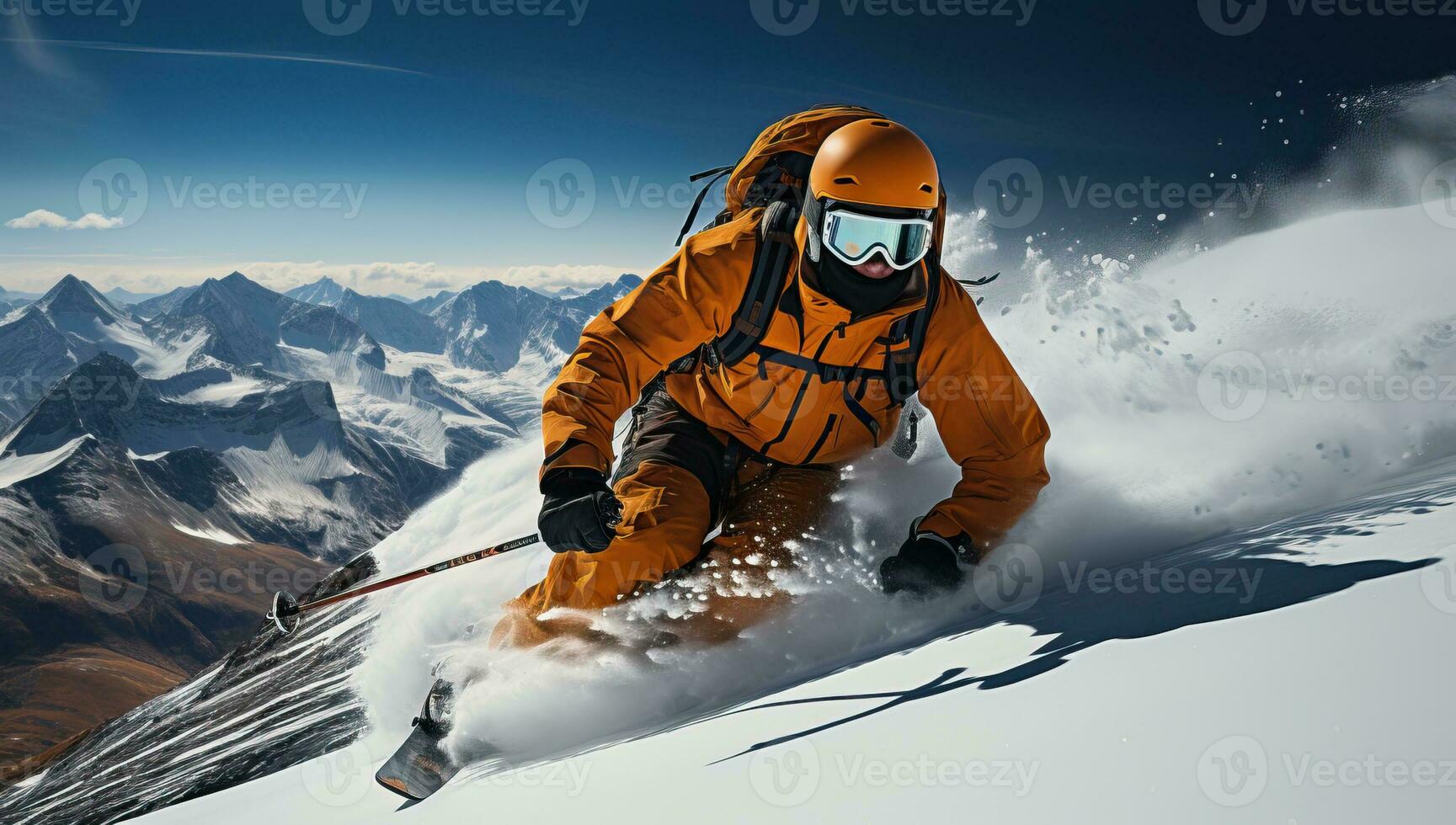 Freeride skier in high mountain. AI Generated. photo